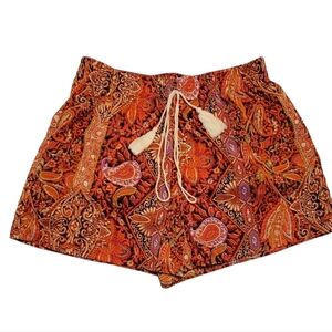 SHEIN Orange And Pink Boho Paisley Patchwork Tassel Pull On Shorts Size XL NWOT